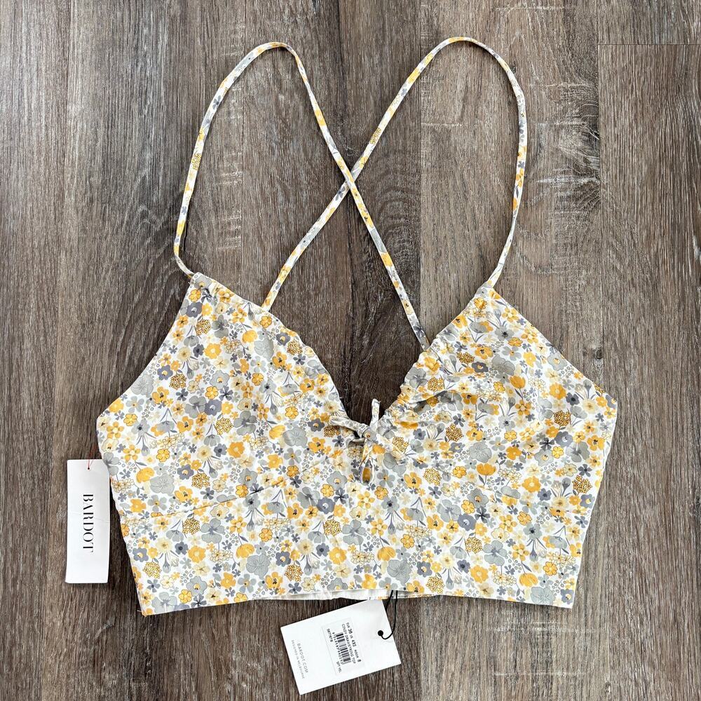 NWT Bardot Cindy Drawstring Top in Soft Yellow Floral - Size: 4 / XS
